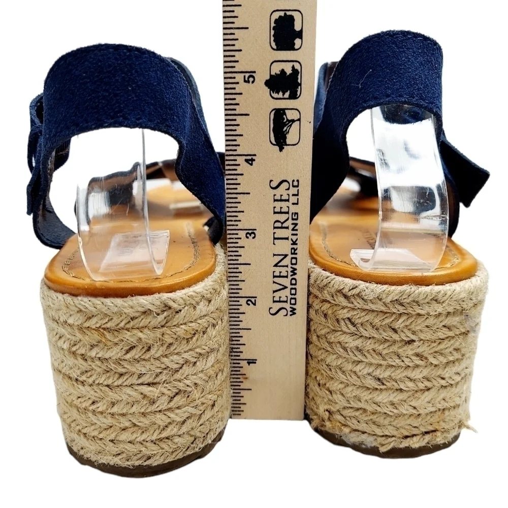 American Eagle Women's Size 9 Espadrille Sandal Platform Strappy Navy Suede EUC - Picture 3 of 13